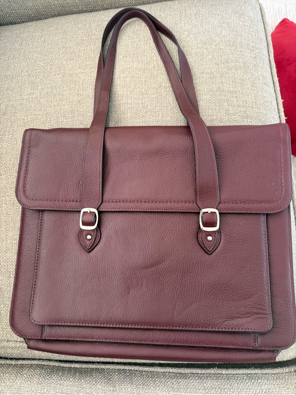 Levenger Leather Burgundy Satchel Bag with exterior pocket